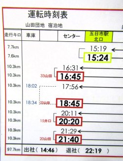 画像2: 広電バス・運転時刻表　　山田団地　５２－3B（日祝日）運番　2021年1月24日改正