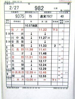 画像3: 篠ノ井派出 「組 　臨９８２仕業 」 2004,10,16改正 行路揃い ケース入り1枚