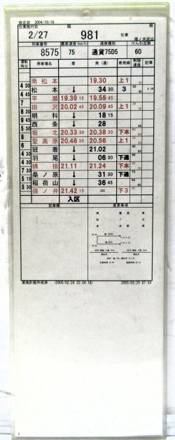 画像2: 篠ノ井派出 「組 　臨９８１仕業 」 2004,10,16改正 行路揃い ケース入り1枚