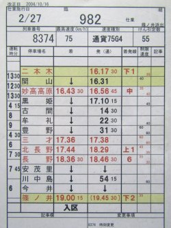 画像4: 篠ノ井派出 「組 　臨９８２仕業 」 2004,10,16改正 行路揃い ケース入り1枚