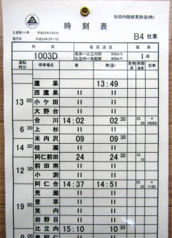 画像1: 秋田内陸縦貫鉄道　  「Ｂ４　仕業」 施行日　平成24年3月17日  