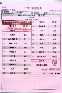 画像2: JR九州バス　　博多支店　土日祝　７７A　行路運行表　 ２０２４，８，１改正　ソフトケース　３枚入り