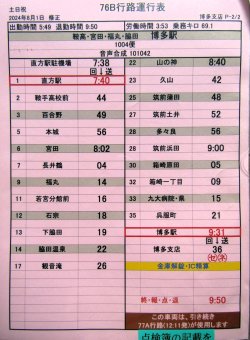 画像3: JR九州バス　　博多支店　土日祝　７６B　行路運行表　 ２０２４，８，１改正　ソフトケース　２枚入り