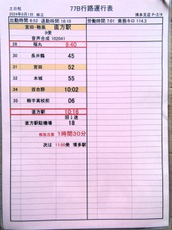 画像3: JR九州バス　　博多支店　土日祝　７７B　行路運行表　 ２０２４，８，１改正　ソフトケース　３枚入り