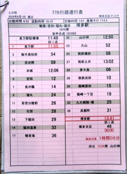 画像4: JR九州バス　　博多支店　土日祝　７７B　行路運行表　 ２０２４，８，１改正　ソフトケース　３枚入り