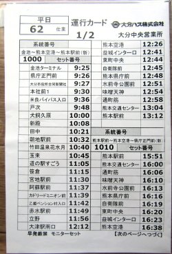 画像1: 大分バス　平日・６２仕業　 特急「やまびこ号」運行カード　 担当；　大分中央営業所