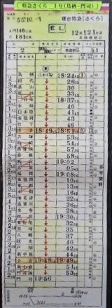 画像: 複製時刻表　「2列車　上り特急　さくら　鳥栖ー門司」　