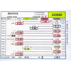 画像: 広電バス・運転時刻表　　山田団地　５２－５（土曜日）運番　2021年1月24日改正