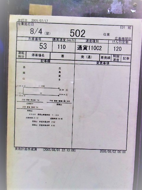 画像: 広島機関区　ED1組　５０２仕業　No2　施行日　、２００５、８，４、