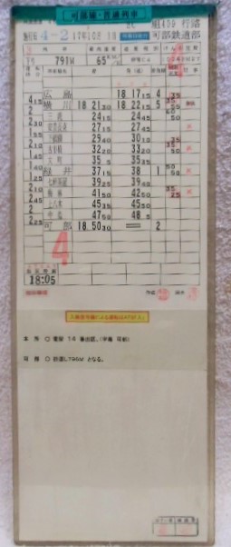 画像: 可部線　可部鉄道部　ＥＣ組４０１行路　(5)・(6)仕業　　平成１７年１０月１日改正