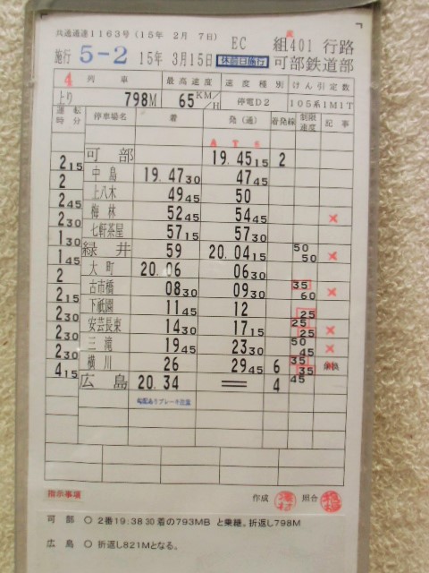 画像: 可部線　可部鉄道部　ＥＣ組　４０１行路　(3)・(4)仕業　平成１５年３月１５日改正