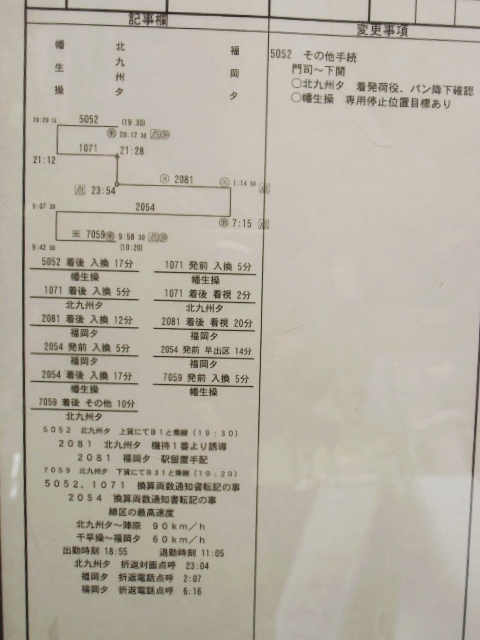 画像: 門司機関区　EL1組　18仕業　２０１７，０３，０４改正　（北九州ターミナル〜幡生操車場〜福岡ターミナル）