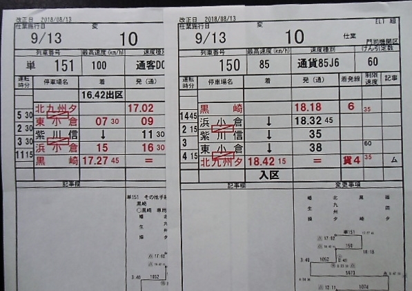 画像: 門司機関区  EL１組 １０仕業 （行路揃い） 幡生操〜北九州ターミナル〜福岡ターミナル　2018/08/13改正  ケースなし