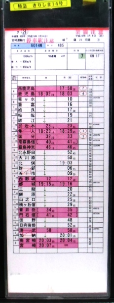 画像1: 「特急　きりしま１４号」（西鹿児島ー宮崎）　宮崎運輸セ　臨　組　２５行路　（３）〜（５）