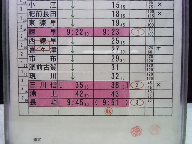 画像: 783系「特急　かもめ3号」（佐賀＝肥前山口＝長崎）　長崎運輸セ　1組変　4－3行路(10)(11)仕業