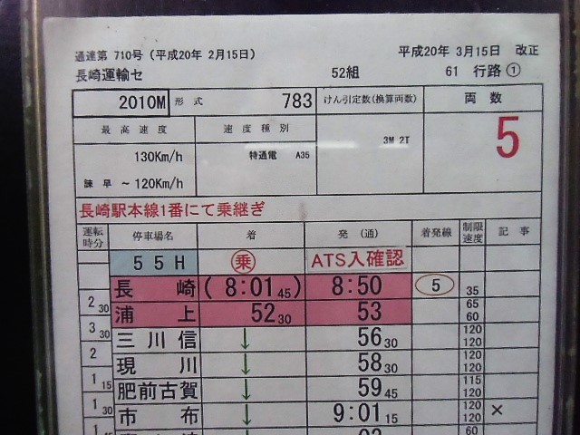 画像: 特急　かもめ　長崎運輸セ　52組　61行路　(1)(2)仕業