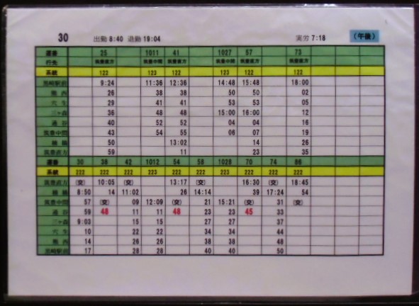 画像1: 筑豊電鉄　運転士携行時刻表　３０勤務(午後）