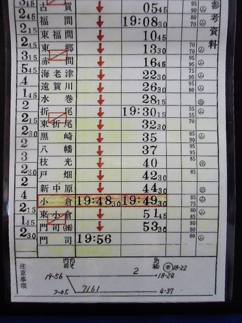 画像: 複製時刻表　「2列車　上り特急　さくら　鳥栖ー門司」　