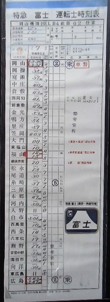 画像1: 複製時刻表　  「下り　特急　富士　7列車」 岡山ー広島 