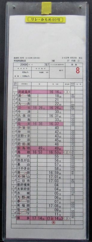 画像1: リレーかもめ40号　南福岡運転区　3組　37行路　(3)・(4)行路　2022年9月23日改正　ケース入り