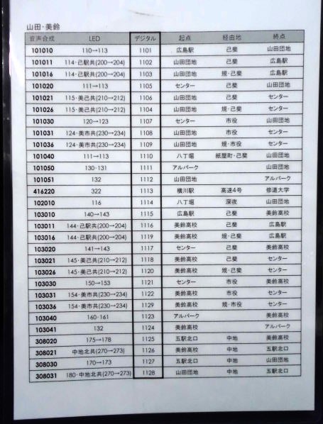 画像: 広電バス・運転時刻表　　山田団地　５２－２A（月〜金）運番　2021年1月24日改正