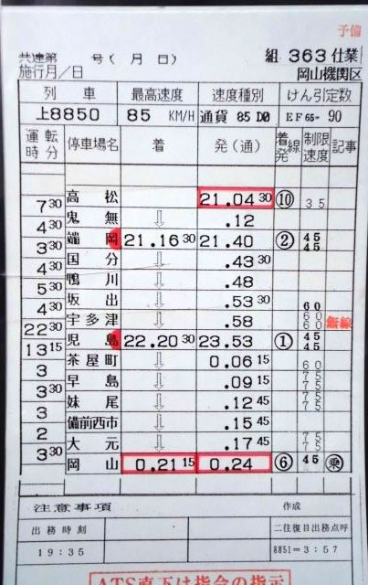 画像: 岡山機関区　４組　臨３６３仕業　岡山―高松