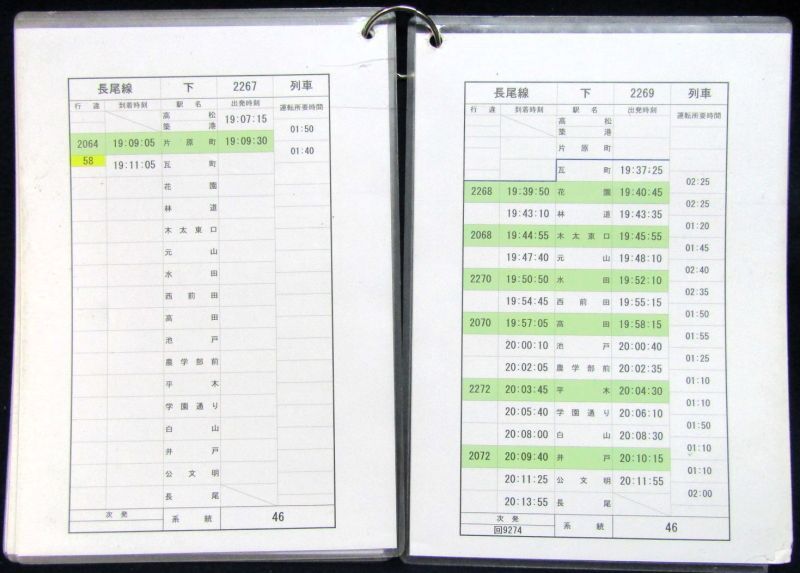 画像: 琴平電鉄　長尾線　４６系統　スタッフ　 ケース入り４枚・行路揃い  