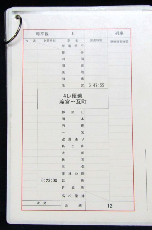 画像2: 琴平電鉄　運転士携帯時刻表　「琴平線　12系統」　ケース5枚行路揃い