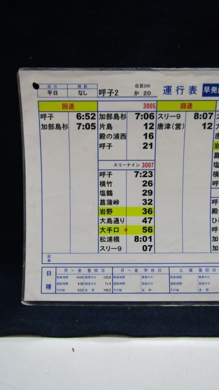 画像: 昭和バス・唐津営業所　 「平日　呼子２」運行表 　H２５，４，１日改正