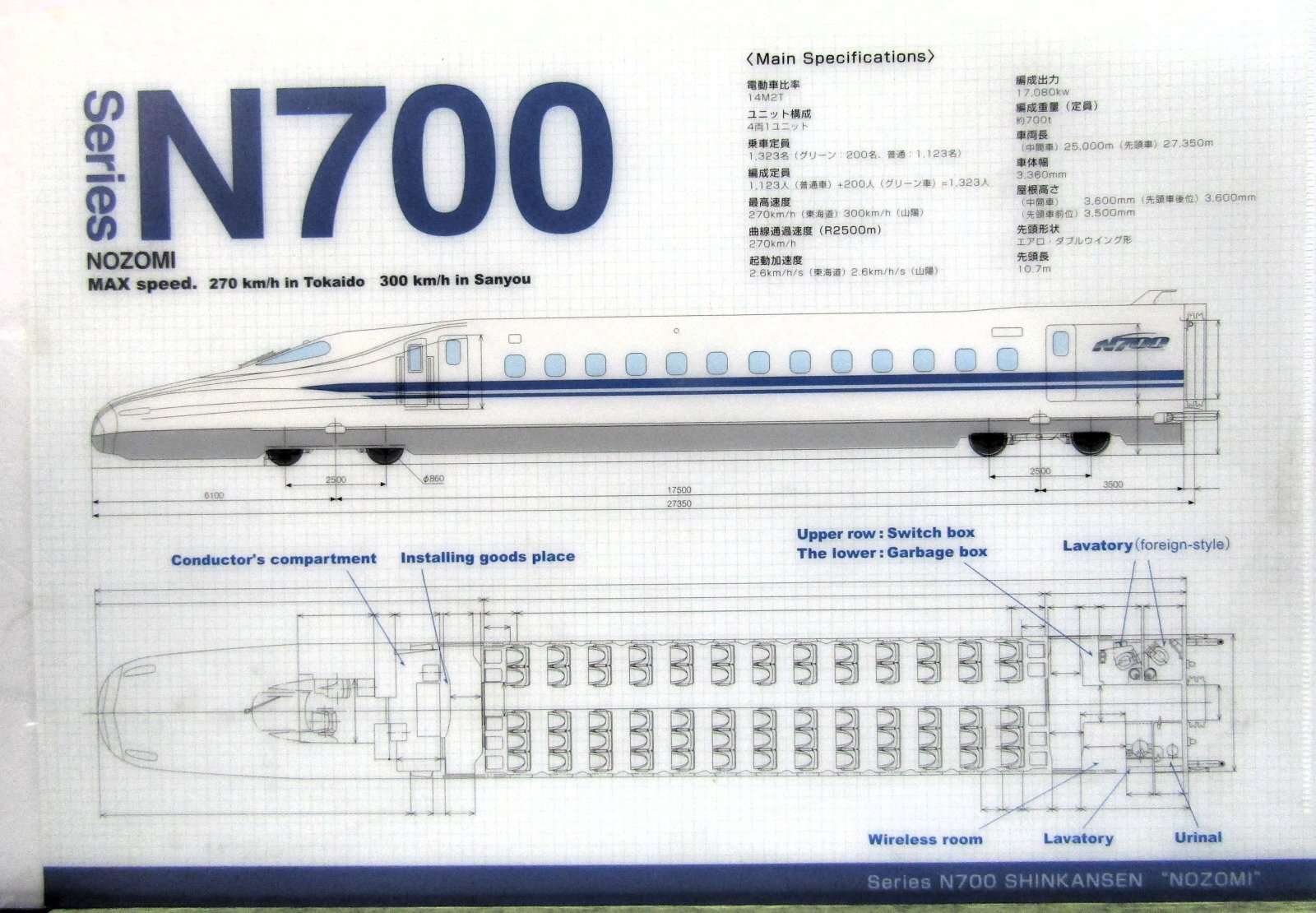 画像1: 「N７００系新幹線のぞみ：設計図面クリアファイル」