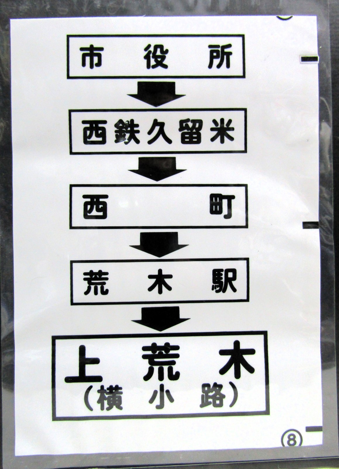 画像1: 西鉄バス車内カット幕　「市役所→西鉄久留米→西町→荒木町→上荒木（横小路）」