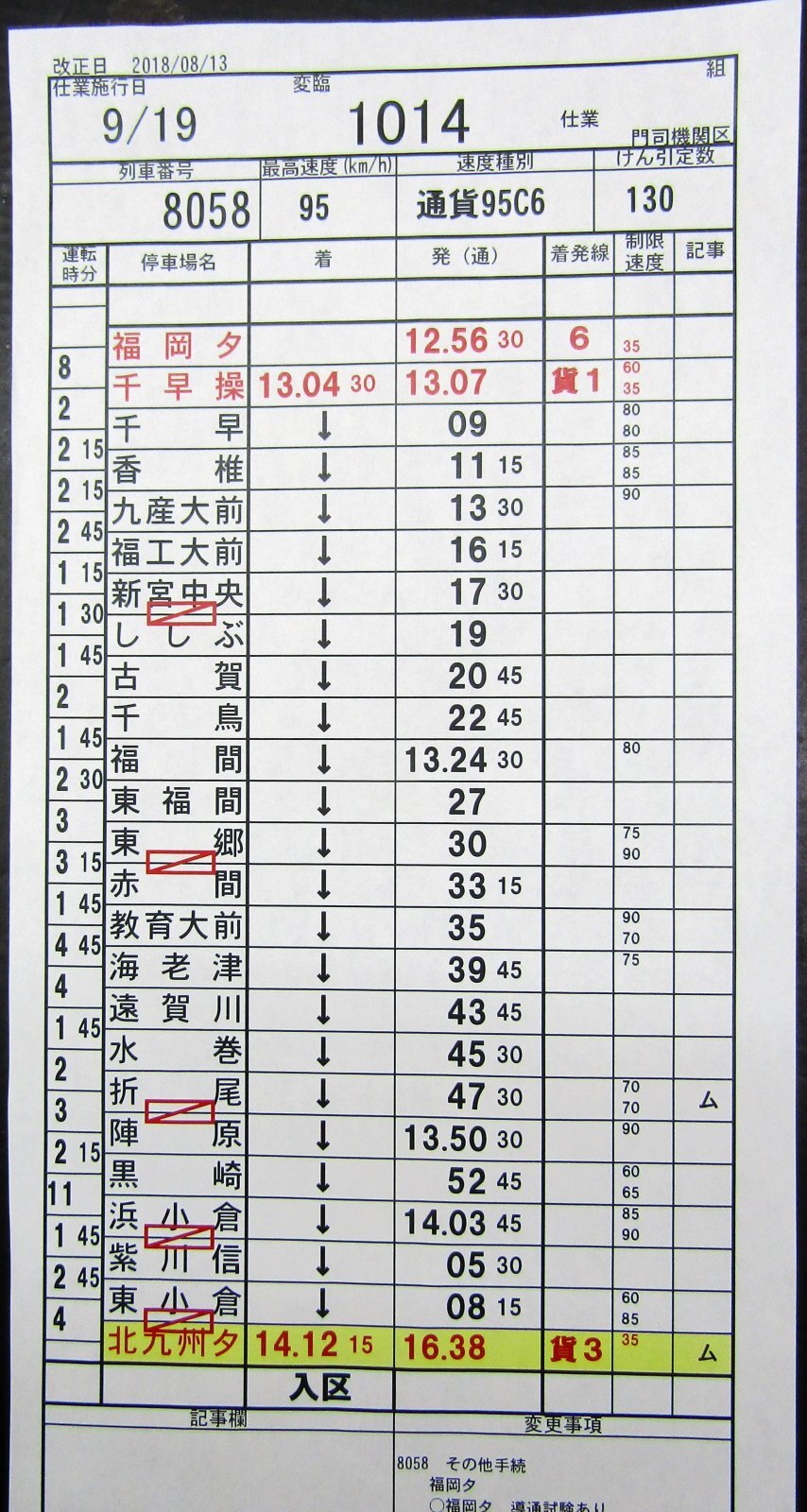 画像3: 門司機関区  変臨組 １０４１仕業 （行路揃い） 北九州ターミナル〜福岡ターミナル　 2018/08/13改正  ケースなし