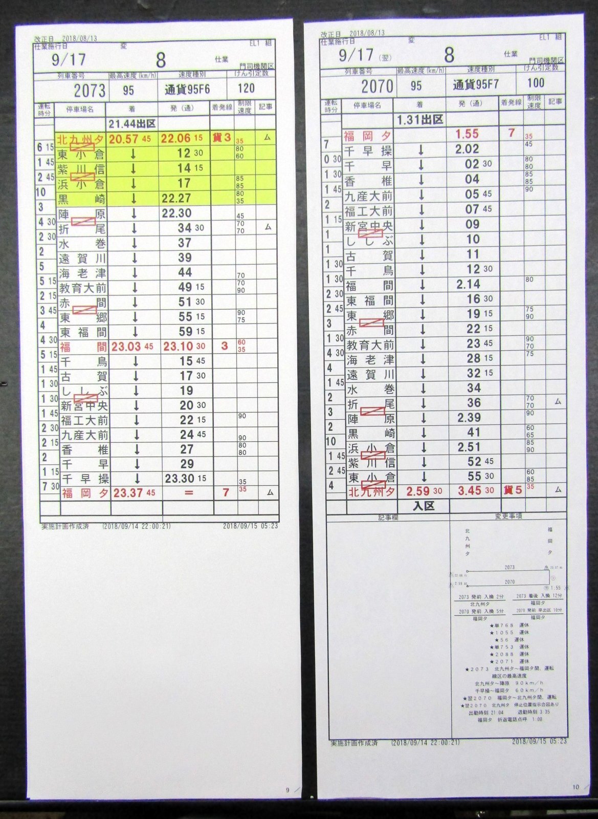 画像1: 門司機関区  EL１組 ８仕業 （行路揃い） 北九州ターミナル〜福岡ターミナル　 2018/08/13改正  ケースなし