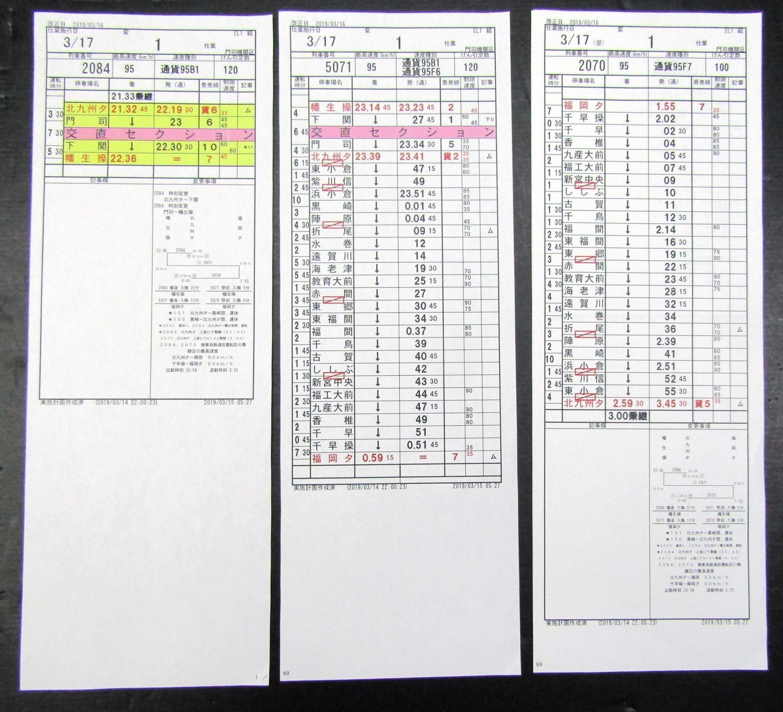 画像1: 門司機関区  EL１組 ３仕業 （行路揃い）北九州ターミナル〜幡生操〜福岡ターミナル　2019/03/16改正  ケースなし