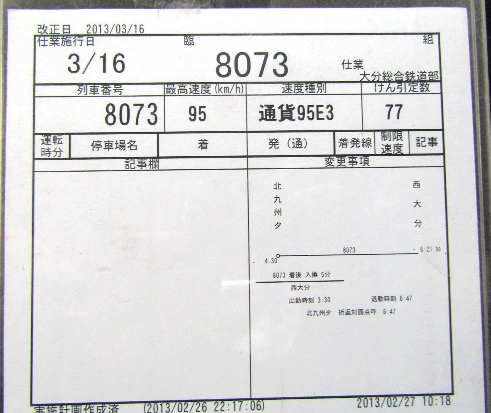 画像4: 大分総合鉄道部　臨　組　８０７３仕業　北九州ターミナル〜西大分　ケース入り1枚