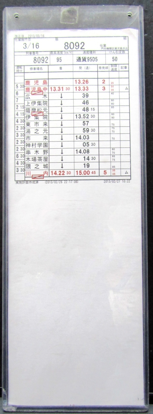 画像1: 門司機関区鹿児島派出　臨　組　８０９２仕業　鹿児島〜熊本操　ケース入り1枚