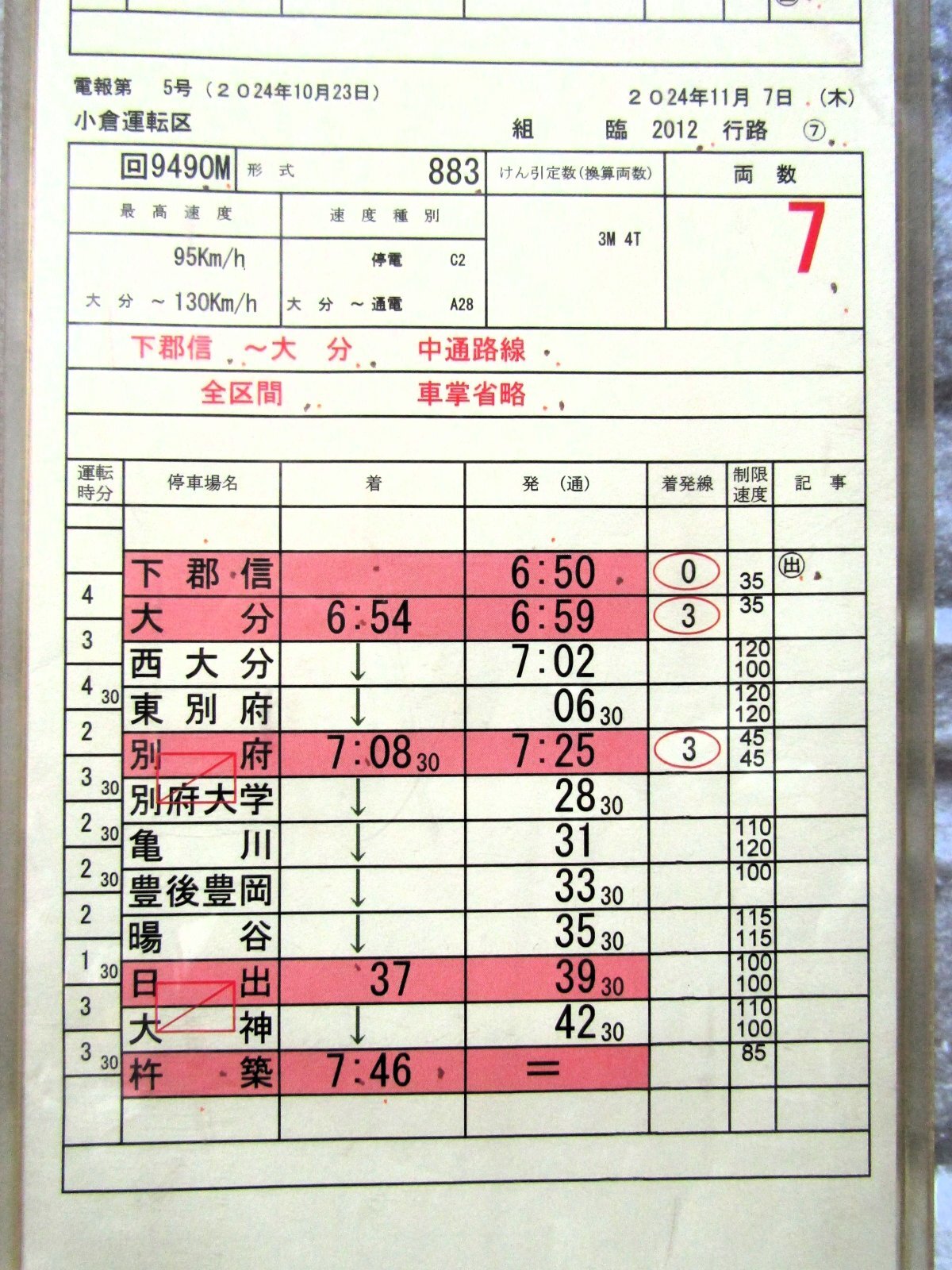 画像4: 「８８３系　にちりん９３号」　小倉運転区　組　臨　２０１２行路（５）〜（７）
