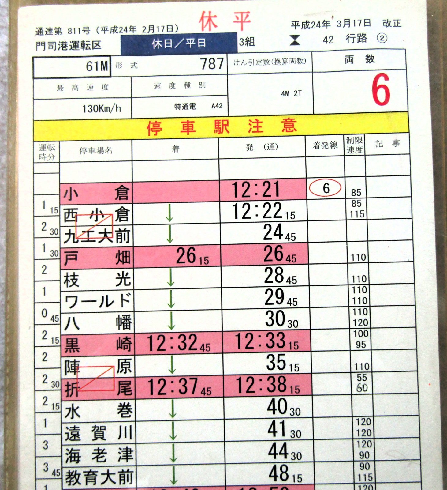 画像4: ７８７系　きらめき１１号　門司港運転区　休日/平日　３組　４２行路　（１）（２）ケース入り