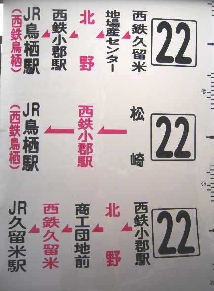 画像1: 西鉄バス　側面経由幕　北野・甘木線「２２」・「８」系統