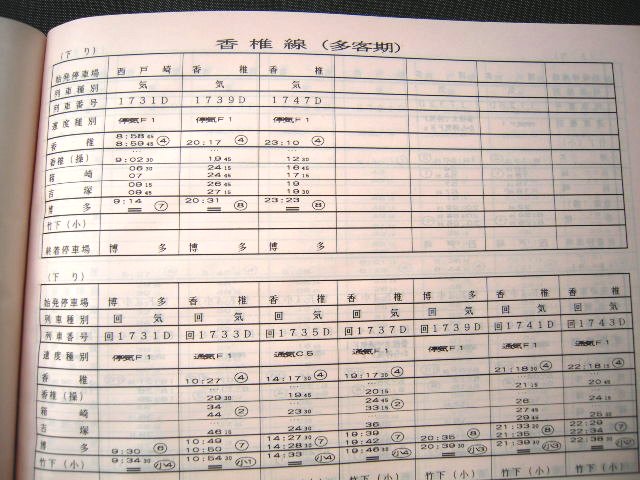 画像: 列車運転時刻表　ＪＲ九州（本社直轄平日用）　平成１２年３月１１日改正